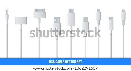 Creative vector illustration of cellphone usb charging plugs cable isolated on transparent background. Art design smart phone universal recharger accessories. Type-c interfaces, connect ports element