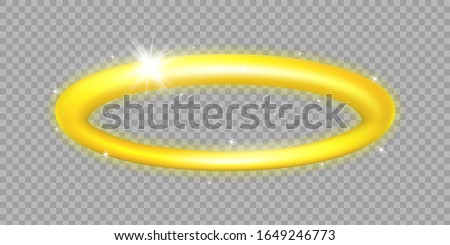 Golden Halo. Angel Ring. Angelic nimbus illustration. Holy golden circle. Saint aureole symbol. Isolated on transparent background.