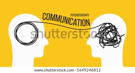 Creative vector illustration of psychotherapy communication on background. Art design psycho therapy concept with humans head dialogue silhouette. Abstract concept tangled brain, therapist, patient. Photo stock © 