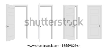 Creative vector illustration of open, closed door, entrance realistic doorway isolated on white background. Art design white doors template. Abstract concept graphic open, close house element