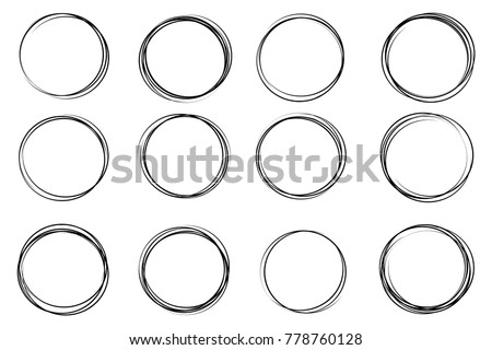 Creative vector illustration of hand drawning circle line sketch set isolated on transparent background. Art design round circular scribble doodle. Abstract graphic element for message note mark.