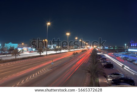 Night scene from Dammam city, Saudi Arabia. long exposure photo of a big wide highway