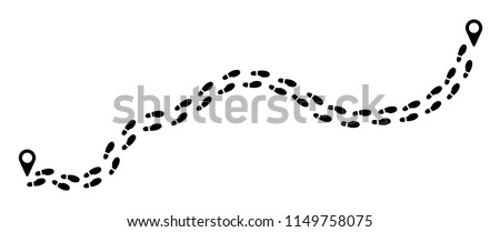 Tracking track footprints. Human footpath walking route, trail. Foot or feet sign. Footsteps silhouette Vector hiking icon. Steps symbol. Walk with children or Kids shoes.
Pointer, gps, marks icon.