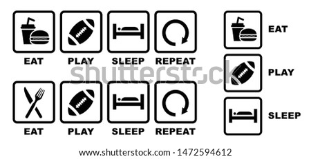 American football Quote Eat play sleep repeat sign Games sleeps and eat icons Funny vector slogan game symbol icon Happy weekend signs Set playing sport for ball sports  School cup Rugby Super Bowl