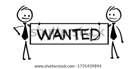 Help wanted a job, stickman smile Emoji icons Funny comic walk stick figures busines man, woman Vector communication emotions sign drawing cartoon person We need you concept We are hiring to you idea