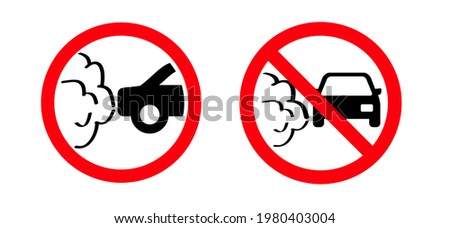 Traffic pictogram. No idling warning sign. Turn engine off sign symbol icon. Idle free zone, turn Off. NOx, CO2 emissions. Carbon dioxide. Climate change and global warming