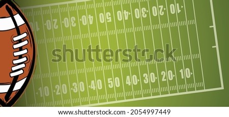 American football field, stadium concept with markings. Soccer ball field in top view. Flat Vector green grass pattern for sport background. Top views logo. Sport team game cup. playground