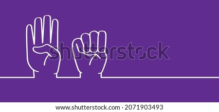 Hand gesture in case of domestic violence, insecurity. Sign language. The violence at home signal for help. Vector stop symbol or pictogram. Line pattern. Domestic Violence awareness month, October.