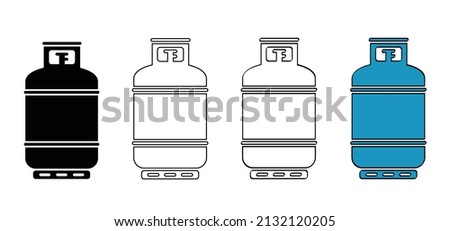 Cartoon propane gas cylinder icon or logo. Vector gas cannister symbol. LPG tank or container. Propane, methane bottles. Fuel storage bottle. For holiday, camper, caravan, camping, tent. Gas cooking. 商業照片 © 