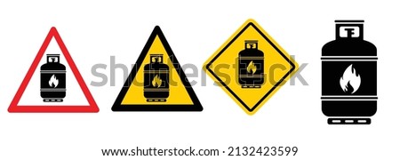 Stop, warning propane gas cylinder icon or logo. Cartoon vector gas cannister symbol. LPG tank or container. Propane bottles. caution. Fuel storage bottle. For holiday, camper, caravan, camping, tent. 商業照片 © 