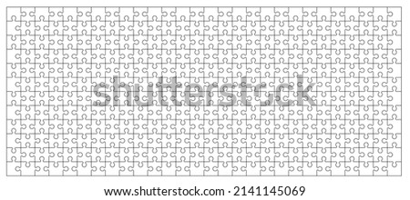 jigsaw puzzle pieces connection line pattern. Puzzle pieces icon or pictogram. Cartoon vector outline. Autism logo or symbol. Dubbele platte puzzels grid. Teamwork concept. Mosaic sign. Game print