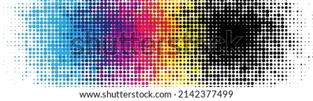 graphic, CMYK circles prepress color cyan, magenta, yellow and black.  icon or pictogram. Cartoon vector rainbow symbol. cmyk, pms dots or points background. print control scales
