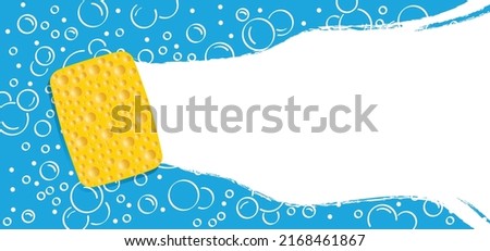 Yellow sponge wiping glass. window cleaning glass service. Windows cleanings icon or logo. Cartoon washes vector. Washing, clean or cleanup tools. Cleanliness concept, surface by dropping soap bubbles