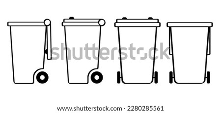 Wheelie bin. Garbage bag and container. Waste bin or or litterbin. Garbage can, trash can. Trash bin or dust bin symbol. Waste Recycling. Global day of recycling or America recycles day.  Dustbin.
