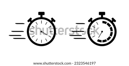 Stopwatch, quick timer icon. Delivery logo. Stopwatch, delivery icon, timer symbol. Compass, clock sign symbol. Fast time timer. Management, deadline concept.