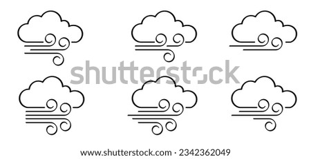 Cartoon puff of wind blow line symbol. Cloud, blowing wind, weather, environment. Gust pictogram. Smoky stream. Wind trails. Dust spray and smoky stream and blowing trails. Windy weather, forecast.