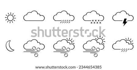 Puff of wind blow line symbol. Cloud, sun, moon, blowing wind, rain, snow, weather icon. Gust pictogram. Smoky stream. Wind trails. Wind blowing trails. Windy weather, forecast. Snow flake icon