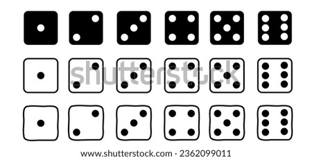 Cartoon dice and eyes. Dice game with six faces for play. Cube or cubes games. Board game pieces. Casino dices, online for lucky. Gamble games. Rolling dice,  numbers one to six. Dices dots or dot.