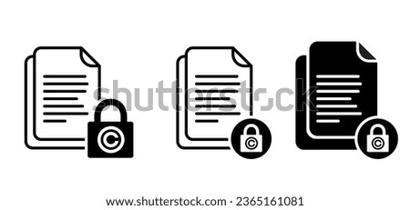 NDA, non disclosure. Intellectual copyright or C letter. Copy right symbol. Agreement doc or paper, document or data content, information file concept of legal education icon. Pad lock privacy logo.