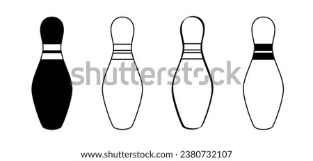 Cartoon bowling pin with stripes and bowling ball. Bowling strike idea. Sport or hobby game. Playing in a team, competition or tournament. Bowling pins and skittles. Play kegling team.