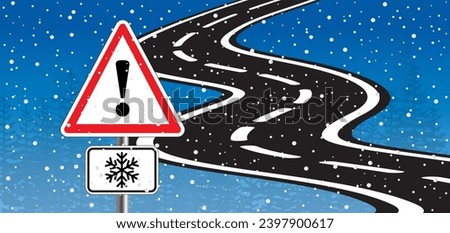 Winter check. Caution, winter and snowfall. Beware very cold temperature signboard. Weather, thermometer indicate with snowflake. Freezing hazard sign. Coldly, scorching. falling snow ball.