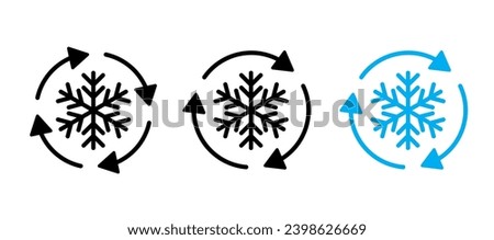 Snowflake with rotation arrows. Freezer control, auto cooling or defrost for car or house, Fahrenheit or Celsius app. Lowest temperature limit. Snow flowers. Air conditioner or air conditioning.