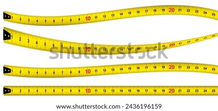 Yellow measuring tape. Working tapeline. tape measure, ruler metric measurement. Millimeter, centimeter, meter. Metric ruler mm, cm or m scale. School equipment icon. Tools sign