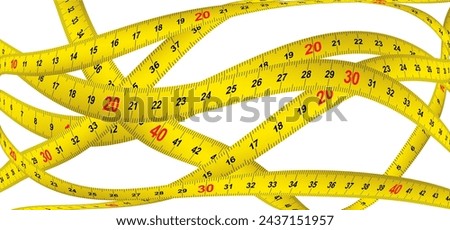 Yellow measuring tape. Working tapeline. tape measure, ruler metric measurement. Millimeter, centimeter, meter. Metric ruler mm, cm or m scale. School equipment icon. Tools sign