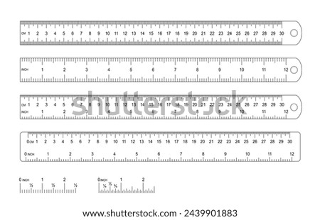 Grids for a ruler in millimeter, centimeter, meter and inch. Metal rulers mm, cm, m scale. metric units measuring scale bars for ruler scale. Tape measure. Tools sign. Tapeline pattern