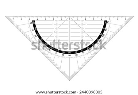 Triangle ruler or set square. protractor icon. Grids for a ruler in millimeter, centimeter. 0, 45 en 90 degrees. Rulers mm, cm scale. metric units measuring scale bars for ruler. School tools sign.