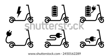 Battery charging for e bike or e step. Charge charging point for bicycles. City bicycle icon. electric scooter or e scooter logo. Modern ecology vehicle. Cartoon ebike icon. 