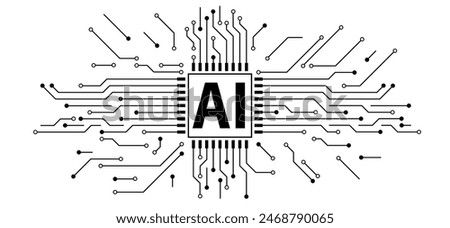 Artificial intelligence AI pictogram. Technology related to artificial intelligence, computers and systems that are intelligent, graphic of robot. Vector ai generated logo or symbol. circuit board