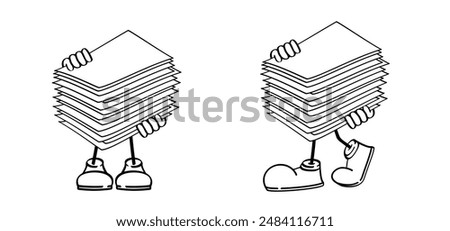 Writing paper. Cartoon, comic mascot empty A4 or A3 copy paper, stacked paper. Flat paper stack. Document, paperwork. Stationery stacked papers icon. Pile papers, filePrintouts, hardcopy documents. 