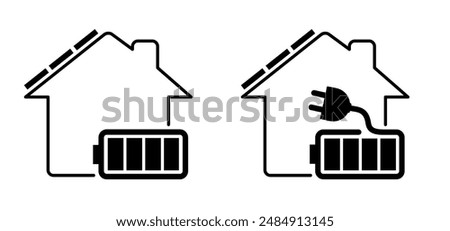 Milieu, sun energy, solar panels, plug and play. Environmentally friendly, sun energy. Solar panel that generate electricity. Solar logo. Battery panel concept. Solar cells icon. Home or house concept