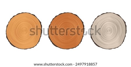 Cartoon drawing annual rings or growth rings. Deforestation. Tree or trees, cut ring pattern. For firewood. Wood stump surface Round piece of wood in cross section with wood texture pattern.