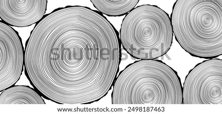 Cartoon drawing annual rings or growth rings. Deforestation. Tree or trees, cut ring pattern. For firewood. Wood stump surface Round piece of wood in cross section with wood texture pattern. Log cut.