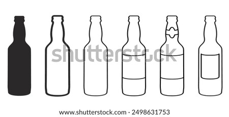 Cartoon glass beer bottle line pattern. Beer or lemonade bottles icon. Beer bottles silhouettes. Alcohol drinks. Alcoholic tools, for  party and drunk sign. Beer day