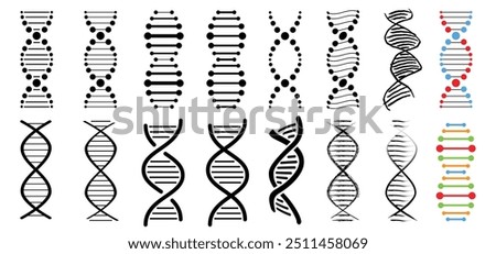 DNA string icon. DNA strand double helix spiral, line pictogram RNA, Life gene, chromosome elements logo Medic atom cell. Medical concept of biochemistry. Nucleic structure. bio code genetics molecule