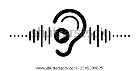 Audiobooks. Cartoon open book and pages. Education concept. Ear icon. Opened books sign. Book store logo. Flying pages. World book day. Audio book, podcast concept. Music play tools.