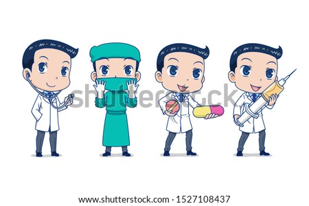 Set of Cartoon Doctor in different poses.