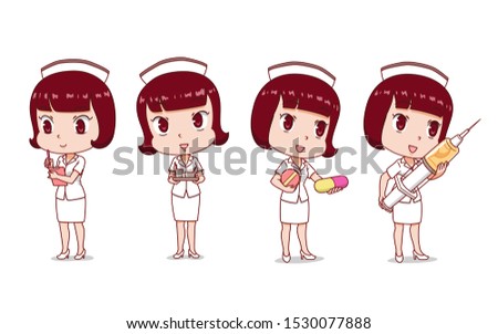 Set of Cartoon Nurse in different poses.	