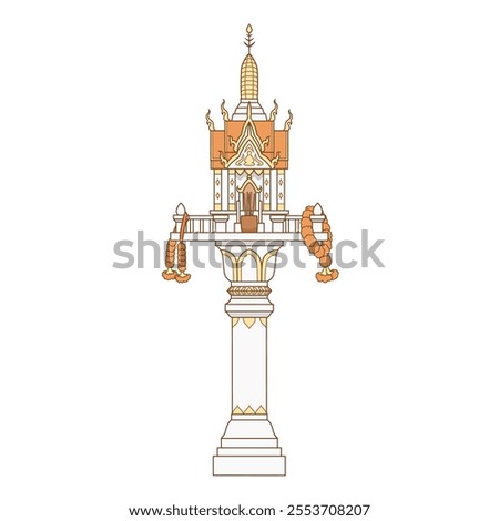 Illustration of Phra Phum Shrine or shrine of the household god in Thailand.