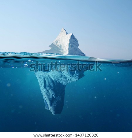 Beautiful iceberg in the ocean with a view under water. Global warming concept. Melting glacier
