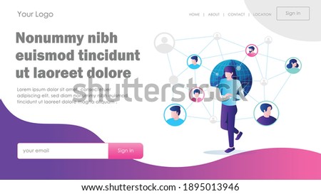 flat concept isometric illustration, someone is looking for a business network