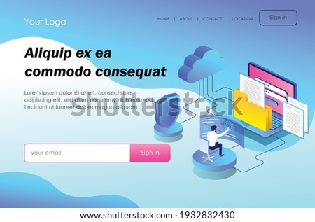 The concept of flat isometric design, is doing email security and web developer and maintenance 