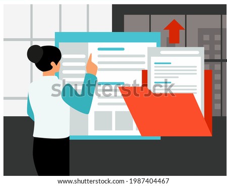 Isometric flat concept Illustration. a girl sends data and email
