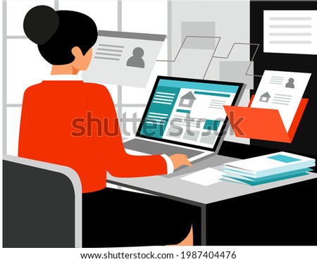 Isometric flat concept Illustration. a girl sends data and email