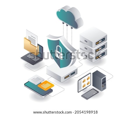 Endpoint Protection cloud server in isometric illustration
