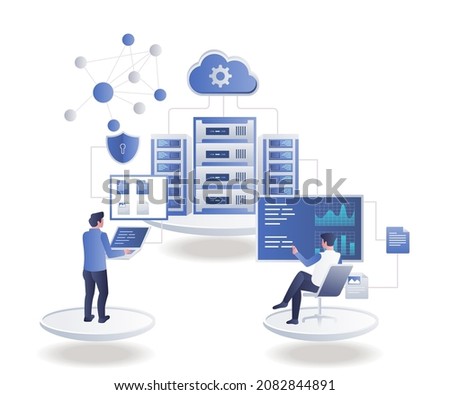 Analyst data cloud server in isometric illustration