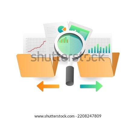 Searching data in multiple folders in isometric flat illustration